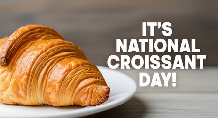 Celebrate national croissant day with a delicious pastry on a white plateの素材