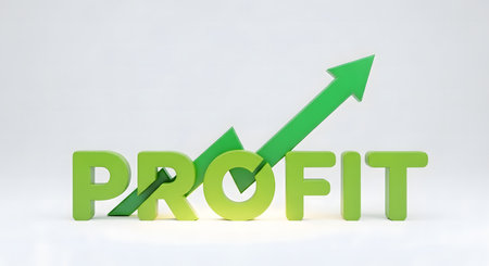Profit growth concept with green arrow and word profit on white backgroundの素材