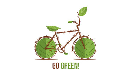 Go green bicycle made of branches and leavesの素材