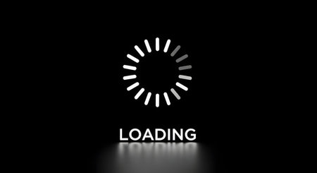 Loading circle icon on black background with textの素材