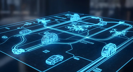 3D rendering of a futuristic interface in the form of a hologramの素材