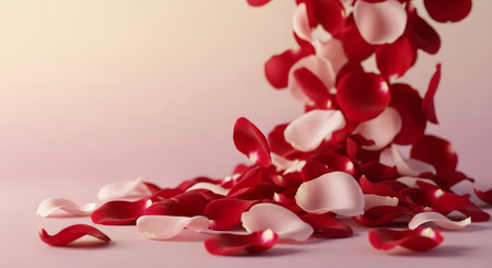 Red rose petals fall to the floor. Isolated background.の素材