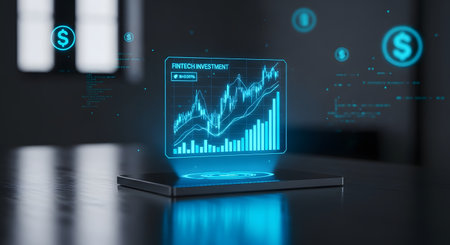 Futuristic glowing forex chart interface on dark background. 3D renderingの素材