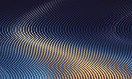 abstract background with smooth lines in shades of blue and gold.の写真素材