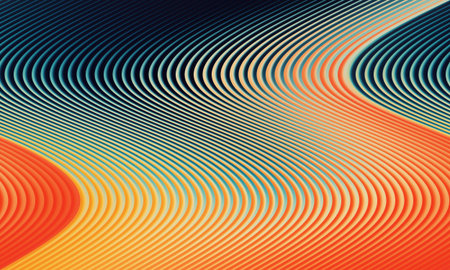 abstract background with orange and blue stripes on a black background.の写真素材