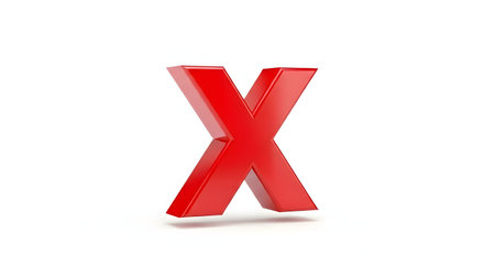 Red letter X isolated on white background. 3d render image.の素材