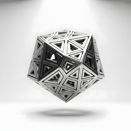 3d rendering of an abstract cube in white background with shadow and lightの素材