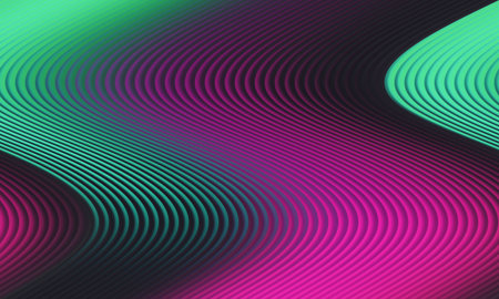 abstract background with wavy lines in pink, green and blue colorsの写真素材