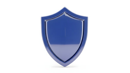 Blue shield on a white background. 3d rendering. Computer digital drawing.の素材