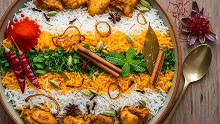 Indian Chicken Tikka Masala or chicken biryani served in a bowl, selective focusの素材