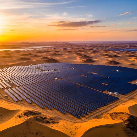 Aerial view of solar power plant in the Sahara desert, Moroccoの素材