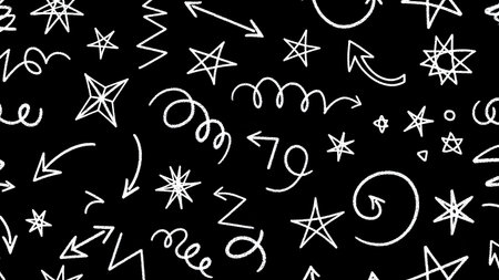 Seamless pattern with hand drawn doodle stars. Vector illustration.の素材