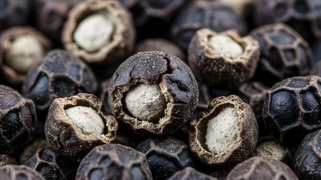 Black pepper on a wooden background. Close-up. Macro.の素材