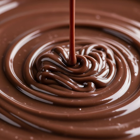 close up of chocolate syrup flowing on white background, shallow dofの素材