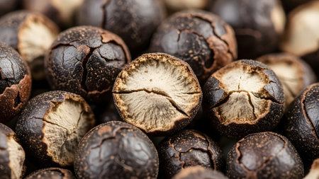 Macro shot of black pepper seeds. Whole background, close up.の素材