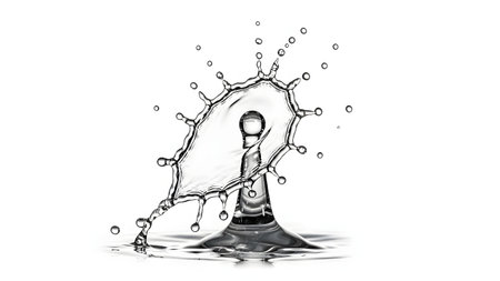 Water drop splash isolated on white background. 3d rendering illustration.の素材