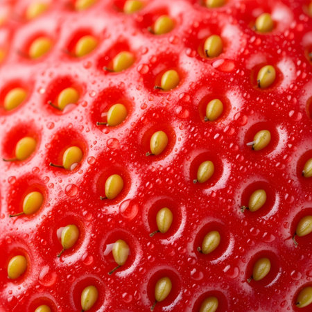 Strawberry with drops of water. Macro shot. Abstract background.の素材