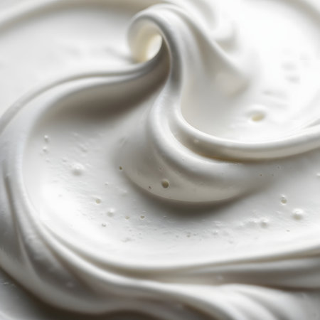 closeup of a white whipped cream on a white background, macroの素材