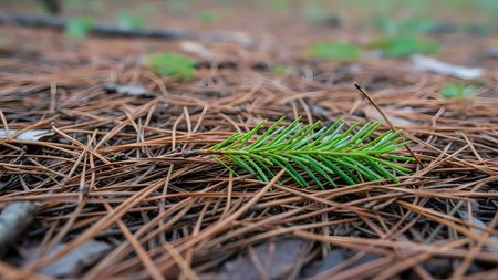 Pine needles on the ground in the forest close-up.の素材