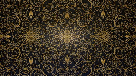 Vintage gold floral pattern on black background. Vector illustration for your designの素材