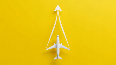 Paper airplane in the shape of a Christmas tree on a yellow backgroundの素材