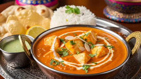 Paneer Butter Masala or Cheese Cottage Curry is a rich & creamy curry made with paneer, spices, onions, tomatoes, and paneerの素材