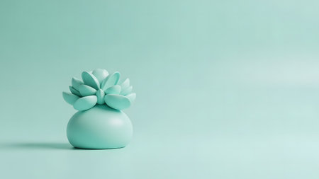 Turquoise flower pot on turquoise background. Minimal concept.の素材