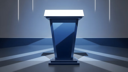 3d render of podium for speaking or press conference in blue roomの素材