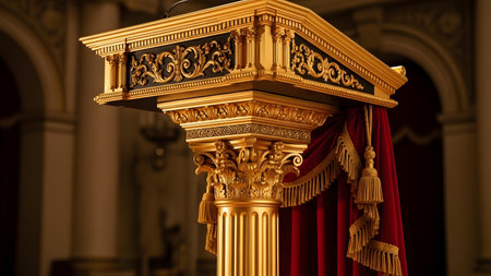 Detail of a gilded column in a church during a religious ceremonyの素材