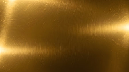 Gold metal brushed background or texture of brushed steel plate with reflections Iron plate and shinyの素材