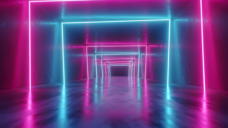 3d render, abstract background with neon lights, tunnel, corridorの素材