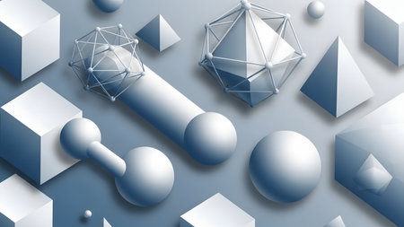Abstract 3d rendering of geometric shapes. Creative background with balls.の素材