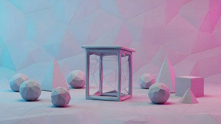 3d rendering of abstract geometric shapes in pastel colors. Minimalistic background with geometric shapes.の素材