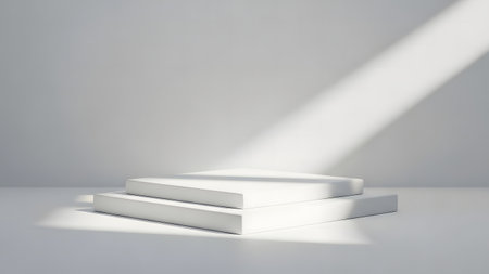White podium for product presentation on white background. 3D rendering.の素材