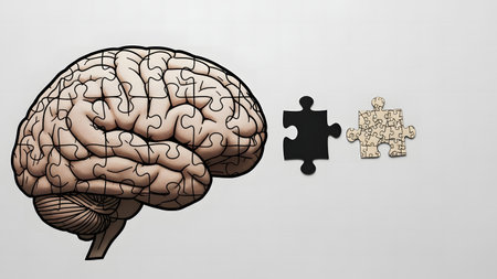 Conceptual image of human brain with missing jigsaw puzzle piecesの素材