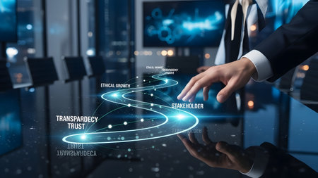 The concept of business, technology, the Internet and the network. A young entrepreneur working on a virtual screen of the future and sees the inscription: Transformationの素材