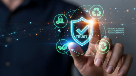 Businessman on blurred background using digital security interface with his fingers 3D renderingの素材