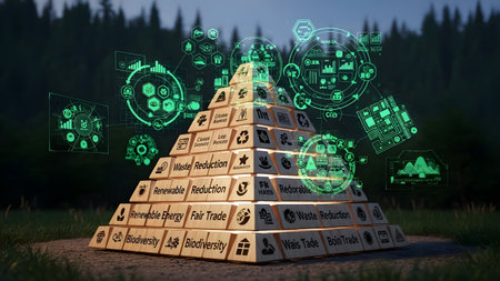 Digital composite of Wooden cubes with numbers and light bulbs on desk in officeの素材