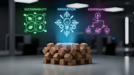 Concept of innovation with icons on wooden cubes. 3d renderingの素材