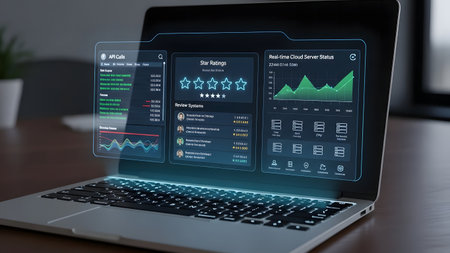 Close up of a laptop with stock market graphs and charts on the screenの素材