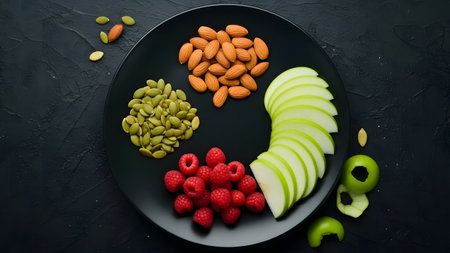 Healthy food containing vitamins, minerals and dietary fiber. Balanced diet concept.の素材