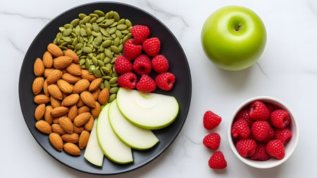 Healthy food containing vitamin K and minerals, concept of healthy nutritionの素材