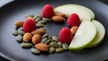 Healthy food clean eating selection. Fruits, vegetables and dairy products on white table.の素材