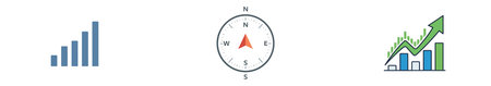 Set of business icons. Compass, graph, bar chart, growth.