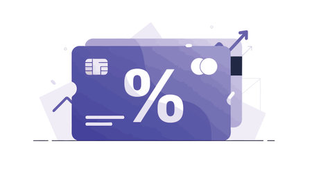 Credit card with percent sign. Vector illustration in flat minimal style.