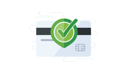 Credit card with green check mark icon. Vector illustration in flat design.のイラスト素材