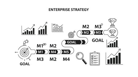 Business strategy icons set. Chart, diagram, graph, presentation, chart, diagram, web design. Business strategy conceptのイラスト素材