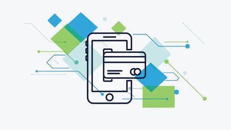 Mobile payment concept with smartphone and credit card. Vector line illustration.のイラスト素材