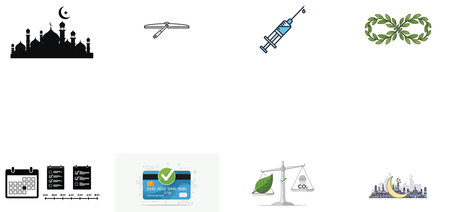 Set of flat design vector icons for Muslim holy month Ramadan Kareem.
