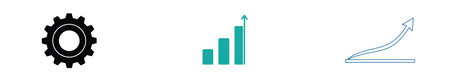 Gear and chart, diagram, graph, pie chart icon set. Vector illustrationのイラスト素材